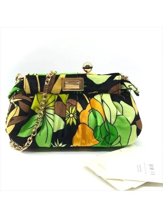 Fendi Items Peekaboo Click Velvet 2-Way Chain Shoulder Bag Green - Picture 1 of 10